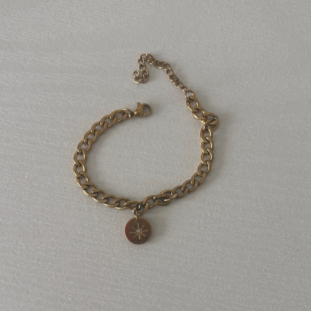 Gold-Tone Chain Bracelet with Starburst Medallion